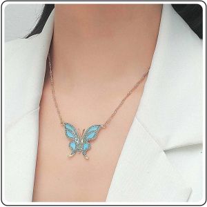 Kal-Boho Papillon Cristal Collier Choker Or Funky Bleu Papillon Pendentif Collier Cha&icirc;ne Clavicule D&eacute;claration Rhinestone Collier Papillon Bijoux Pour Les Femmes Et Les Filles (Style E) - Neuf