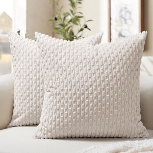 Cauc-Housse De Coussin 60x60 Cm Beige Crème En Velours Côtelé Lot De 2 ¿ Coussin Bohème Grand Format Et Doux Pour Canapé, Salon, Chambre, Jardin, Ambiance Lumineuse Et Confortable - Neuf