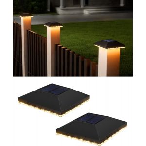 Chapeau De Poteau Solaire 7x7 8x8 9x9 10x10, Lot De 4 Lampes Solaires Ip65 &Eacute;tanches Pour Poteaux En Bois, Jardin, Terrasse, Plateforme (Lot De 2 Pi&egrave;ces-Noir) - Neuf