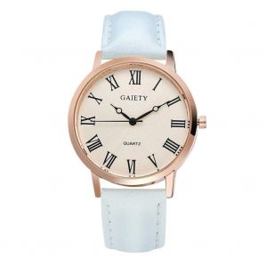 Gaiety Classique Affaires D&eacute;contract&eacute;e Cadran Rond Bracelet Pu Montre &Agrave; Quartz Montre-Bracelet Analogique (Bleu Ciel) - Neuf