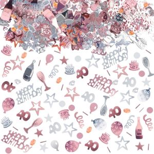 Confettis Anniversaire 1000 Pièces, Confettis Deco Table Anniversaire 40 Ans Confettis Paillettes HAPPY BIRTHDAY Confettis pour Deco Table, Deco Anniversaire Fête et Baby Shower Deco(Rose) - Neuf