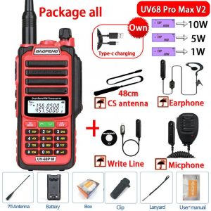 Baofeng-Talkie Walperforé étanche,haute puissance,jambon CB,radio,mise à niveau de UV9R UV5R Pro UV16 UV82 MAX,portée de 50km,UV68 Pro Max V2,2023 - Type V2 Red all-Usb plug - Neuf