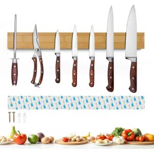 Oayew-Porte Couteaux Aimant&eacute;, Porte Couteau En Bambou, Barre Aimant&eacute;e Pour Couteaux, Aimant Couteau Cuisine Sans Per&ccedil;age, Barre Magn&eacute;tique Pour Couteaux Et Ustensiles - Neuf