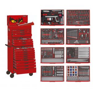 Servante d'atelier compl&egrave;te rouge 19 tiroirs set en mousse 399 outils Teng Tools TCEMM399RED - Neuf