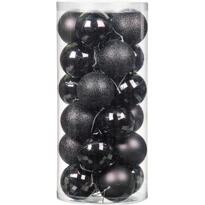 Lot de 36 boules de Noël incassables à suspendre pour sapin de Noël, avec corde de suspension de 40 mm (noir). - Neuf