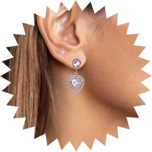 Kal-Boucles D'oreilles Coeur Cristal Rose Boucles D'oreilles Larme Rose Boucles D'oreilles Coeur Pierre Rose Boucles D'oreilles Coeur Cristal Rose Boucles D'oreilles Coeur Brillant Bijoux - Neuf
