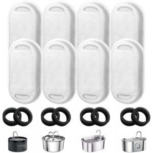 Kalanka-8 Pi&egrave;ces Filtre Fontaine Eau Chat, Remplacement Filtres Pour 3,2l/2l Fontaine &Agrave; Eau Pour Chat En Acier Inoxydable, Filtration Multiple, 8 Filtres &Agrave; Charbon Plus 8 Filtre &Agrave; Mousse - Neuf