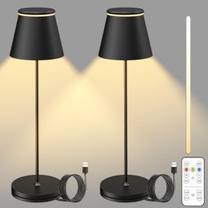 Lampe Led De Table Sans Fil Rechargeable Lot De 2 Avec Télécommande, Lampe De Chevet Tactile Dimmable Avec Minuterie, Station De Recharge Usb, Blanc Chaud 3000k, Anthracite, Intérieur Extérieur - Neuf