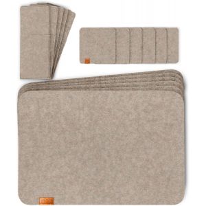 ERYI-Lot De 18 Sets De Table En Feutre - Sets De Table Lavables - 6 Sets De Table, Dessous De Verre Et Sacs À Couverts - Beige - Dessous De Verre Carrés - Neuf