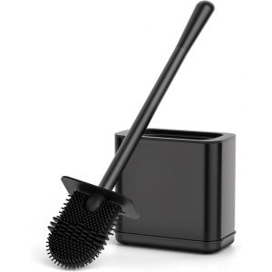 KAL-Brosse Wc Silicone, Brosse À Wc En Inox Avec Tête Flexible - Brosse À Wc À Long Manche Avec Protection Anti-Éclaboussures - Balai Toilette Wc Noir Pour La Salle De Bain - Neuf