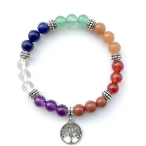 Kalsw-Bracelet 7 Perles De Chakra-Pierre Précieuse Naturelle 8 Mm-Guérison-Bouddha-7 Chakras-Perles Naturelles - Neuf