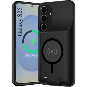 KALANKA-Magn&eacute;tique Coque Batterie pour Samsung Galaxy S25 10000mAh, &eacute;tui de Charge Portable Rechargeable avec et Chargeur sans Fil Pris en Externe Chargeur Portable Coques d'alimentation - Neuf