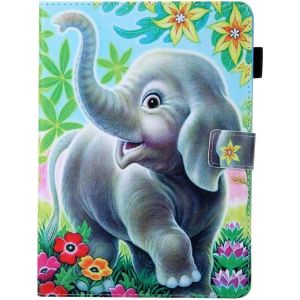 Protection Tablette 8 Pouces Universel Coque en Cuir PU Bumper 360 Integrale Antichoc Pochette Enfant Etui a Rabat Smart Cover pour Tablette Tactile 8"" avec Motif Animaux ?l&iquest;&iquest;phant et Fleurs - Neuf