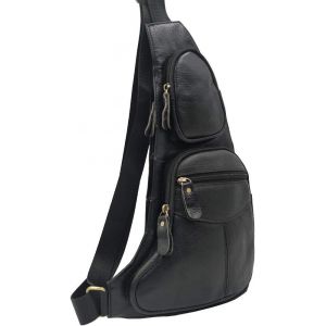 SHIBA-Cuir Sling Poitrine Sac Bandoulière Pack pour Hommes Femmes Voyage En Plein Air Épaule Messenger Pack Sac À Dos Daypack, noi[6 - Neuf