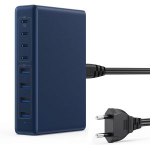 200W Chargeur Usb C Multiple, 8-Port Gan Iii Prise Usb C Chargeur Rapide Qc4.0+Pd 65W Chargeur Usb C Pour Ordinateur Portable Alimentation Adaptateur Pour Macbook Pro/Air, Iphone, Samsung Galaxy(Bleu - Neuf