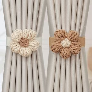 Lot de 2 embrasses de Rideaux Faites à la Main en Corde pour décoration de Bureau Maison(Beige et café) - Neuf