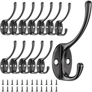 Lot de 12 patères murales vintage en métal, crochets à chapeau rétro en acier inoxydable avec vis pour la maison, la salle de bain, la cuisine (noir) - Neuf