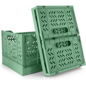 Lbgwp60-Lot De 2 Grandes Boîtes De Rangement Pliables-Caisses De Rangement En Plastique Empilables-Paniers De Rangement Pliables Pour La Cuisine, Le Salon, La Chambre À Coucher(Vert) - Neuf