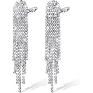 Kalhx-Boucles D'oreilles Strass Pour Femme,Boucles D'oreilles Pendantes À Pampilles Argentées Scintillantes Boucles D'oreilles Longues Lustre En Cristal,Boucles D'oreilles À Franges En Diamant - Neuf