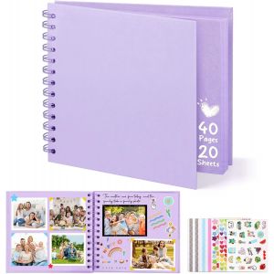 Album Photo Scrapbooking, 8-Inch Album Photo Personnalisable, Carrée Diy Livre Scrapbooking Avec 5 Autocollants, Livre D'or Anniversaire Photo Pour Mariage Et Bébés, Blanc, 60 Pages - Neuf