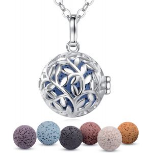 Aromath&eacute;rapie Huiles Collier Diffuseur Essentielles Pour Femmes Collier Pendentif Filles Bijoux Cadeau Avec 7 Pcs Pierre De Lave, Cha&icirc;ne 61cm. - Neuf