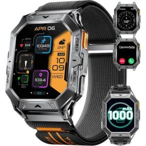 LIGE Montre Connect&eacute;e Militaire Homme, &Eacute;cran AMOLED 2.13", 1000mAh, 100+ Sports, 10ATM, Bluetooth, Sant&eacute;, Android iOS. - Neuf