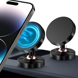 LORANKA-2025 Support Telephone Voiture Aimant&eacute; 2 pi&egrave;ces, 4 N52 Aimants Puissants Support Voiture Universel, Double 360 Degr&eacute;s Rotation Support Phone pour iPhone Samsung, Huawei Android Smartphone - Neuf