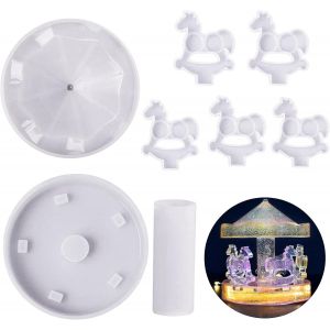 Moule Resine Carousel, Moules Resine Epoxy Cheval Silicone, Moulle Moulage De Coul&eacute;e Pour R&eacute;sine Coul&eacute;e D&eacute;coration Mariage F&eacute;e Lumi&egrave;re D&eacute;cor &Agrave; La Maison Romantique Fille Cadeau - Neuf