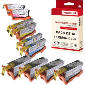 NOPAN-INK - x10 Cartouche compatible pour LEXMARK 105 XL 105XL Noir (x4) + Cyan (x2) + Magenta (x2) + Jaune (x2) 0014N1068, 69, 70, 71 - Neuf
