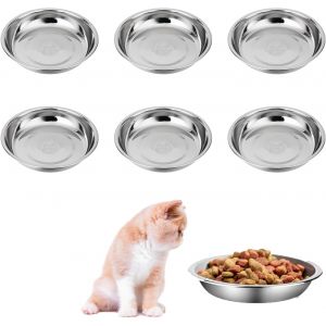 Cmws-Lot De 6 Gamelles Plates Et Peu Profondes En Acier Inoxydable 304 Pour Chat, Adaptées Aux Moustaches, Pour Soulager La Fatigue, Assiettes Basiques Pour Chat De 14 Cm Pour Support Surélevé, Passe - Neuf