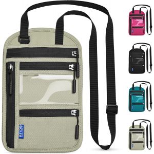 TRAHOO-Pochette Tour de Cou Voyage Bloqueur RFID Sac de Passeport pour Femme Homme Imperm&eacute;able Porte-Passeport avec Bandouli&egrave;re R&eacute;glable pour Cartes &Eacute;l&eacute;phone (Gris Clair) - Neuf