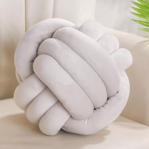 Cauc-Coussin Noeud Gris Clair, Coussin Rond Decoration Canape, Coussin Deco Salon Aesthetic, Coussin Chambre Decoration, Coussin Decoratif Lit Enfant, 22cm - Neuf