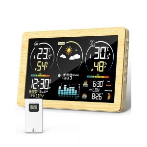 Station M&eacute;t&eacute;o avec Capteur Ext&eacute;rieur, Thermom&egrave;tre Num&eacute;rique Sans Fil &agrave; Affichage Couleur, Contr&ocirc;le de la Temp&eacute;rature et de l'humidit&eacute;, Pr&eacute;visions M&eacute;t&eacute;o avec R&eacute;tro&eacute;clairage R&eacute;glable - Neuf