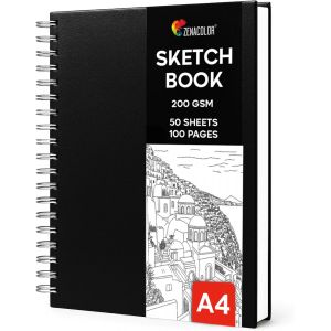 Mevronisshop-Cahier De Dessin A4 - Papier &Eacute;pais 200 G/M&sup2;, Couverture Rigide Et Spirale - 50 Feuilles/100 Pages Pour Croquis, Illustration, Portrait - Neuf