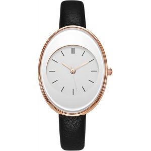 Shiba-Montre-Bracelet Ovale Pour Femme : Montre À Quartz Analogique En Cuir Ultra Mince Avec Échelle De Barre Créative[1754] - Neuf
