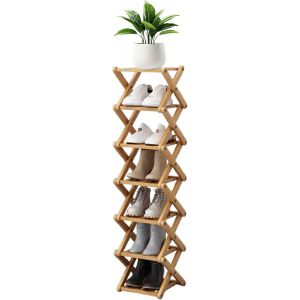 Kgabery-7 Niveaux Meuble Chaussure,Étagère À Chaussures En Bambou,Rangement Chaussure,Range-Chaussures Vertical Et Compact Pour Couloir Salon Entrée,Étagère D'angle Peu Encombrante - Neuf