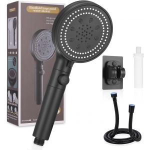 Pommeau de Douche Anti Calcaire,Pommeau de Douche Filtrant,Pommeau de Douche Haute Pression avec 1,5m Tuyau de Douche y Support,6 Types de Pulvérisation,Douchette Douche Salle de Bain,Noir - Neuf
