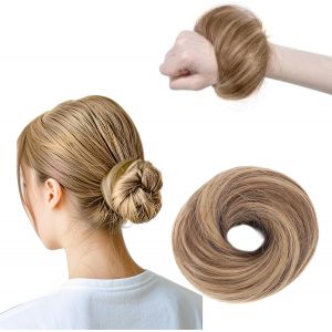 Chouchous Cheveux Lisses Pour Femmes, Chignon &Eacute;lastique Pour Cheveux, Chignon D&eacute;sordonn&eacute;, Accessoires Donut Pour Cheveux, Chignon Synth&eacute;tique Faux Pour Femmes (Brun Cendr&eacute; Moyen 30) - Neuf
