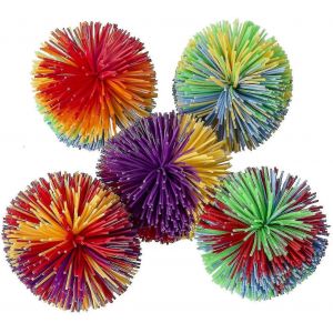 5 Pack Monkey Stringy Balls, Great Sensory Fidget Toys Stress Balls, Rainbow Pom Bouncy Balls Games Fun Party Favor - Neuf