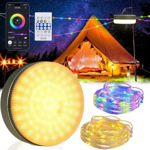 Kal-Guirlande Lumineuse De Camping 4500mah, 8m Guirlande Lumineuse Extérieure Escamotable, Lumière Camping Portable Ip44 Étanche,Lampe Camping Pour Camping,Jardin,Randonnée,Décoration,Noël - Neuf