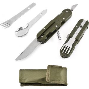 Kalanka-Couvert Multifonction Camping 5 En 1,Couteau Cuillere Fourchette Tout En 1, Couverts Camping Inox Pliable Convient Pour Les Aventures - Neuf