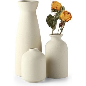 Bnhgc-Lot De 3 Vases En Céramique Noir - Petits Vases À Fleurs Pour Décor, Maison De Ferme Rustique Moderne, Vases Décoratifs Pour L'herbe De Pampas Idée Étagère (Beige) - Neuf