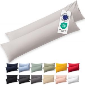 Cauc-Housse De Coussin 40x145 Coton - Lot De 2 - Certifi&eacute;e Oeko-Tex - Taie Coussin Premium Lavable En Machine - Taie Oreiller 40x145 Douce - Jersey - Confortable Et Facile &Agrave; Entretenir - Gris Clair - Neuf