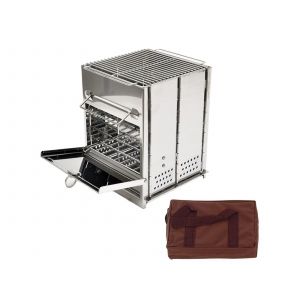 R&eacute;chaud de camping portable &agrave; bois avec grille de cuisson 20x20x27cm - Neuf