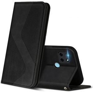 SJZG-Coque Pour Realme C21Y / Realme C25Y, Premium &Eacute;tui Housse En Cuir De Protection Avec [Emplacements Cartes] [Magnetique], Clapet Folio Portefeuille Pour Realme C21Y / Realme C25Y (Noir) - Neuf