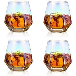 4 Verres &Agrave; Whisky G&eacute;om&eacute;triques Inclin&eacute;s &iquest; Diamant 50&deg; - Neuf