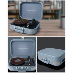 Platine Vinyle Vintage R&eacute;tro - Bleue - Bluetooth - USB - 33/45/78 Tours - Neuf