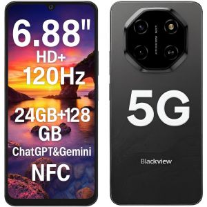 MEVRONISSHOP-Smartphone Shark 6 5G avec IA, 24GO+128GO, &Eacute;cran 6.88"" HD+ 120Hz, 3 Assistants IA Int&eacute;gr&eacute;s, Cam&eacute;ra 16MP+8MP, Batterie 5000mAh, Double SIM 5G, Android 15 T&eacute;l&eacute;phone D&eacute;bloqu&eacute;, GPS NFC, Noir - Neuf