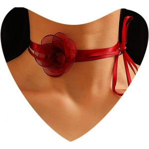 Asas-Collier Ras-De-Cou Noir Boho Chaîne Rose Collier Ras-De-Cou Noir En Dentelle Collier Ras-De-Cou Floral Collier Ras-De-Cou Noir En Fleurs Bijoux Pour Femmes Filles Adolescentes - Neuf