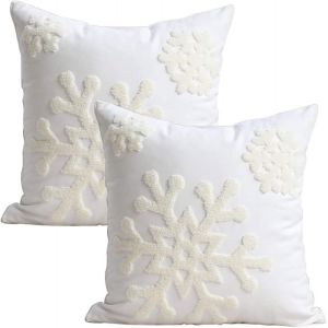 18x18 Douce Toile De No&euml;l D'hiver De Flocon De Neige De Style De Draps En Coton De Broderie De Coussins Couvre (1 Paire, Blanc) Pour Le Canap&eacute;-Lit Taies D'oreiller Coussin Pour Les Enfants De La Lit - Neuf